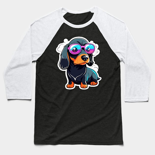 Dachshund Dog Illustration Baseball T-Shirt by FluffigerSchuh